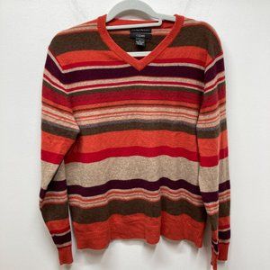 Cezani 100% cashmere orange cream brown striped sweater medium